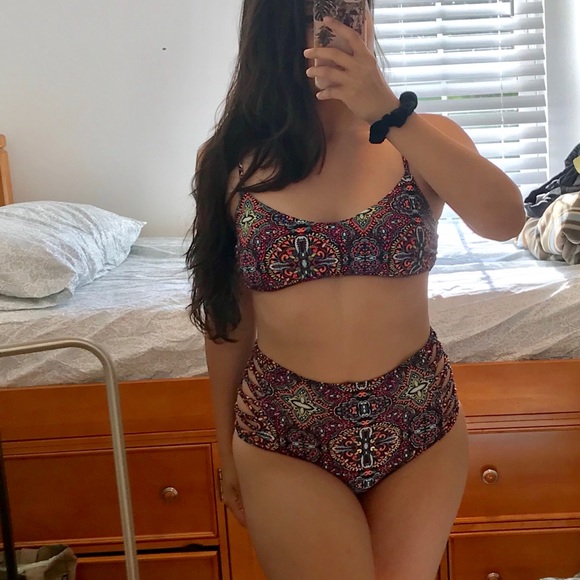 Colorful tie strap high waisted bikini - Picture 2 of 3